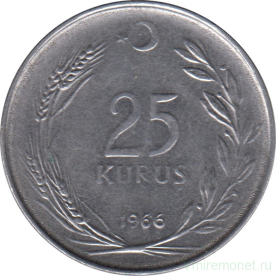 Монета. Турция. 25 курушей 1966 год. 5 грамм.