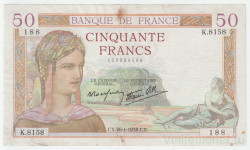 Банкнота. Франция. 50 франков 1938 год. 28.04.1938. Тип 85b.