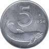  Монета. Италия. 5 лир 1954 год. ав.