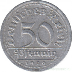 Монета. Германия. Веймарская республика. 50 пфеннигов 1920 год. Монетный двор - Гамбург (J).