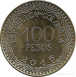 Монета. Колумбия. 100 песо 2016 год.