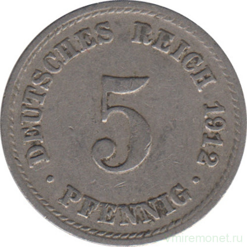 Монета. Германия (Германская империя 1871-1922). 5 пфеннигов 1912 год. (А).