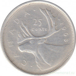 Монета. Канада. 25 центов 1963 год.