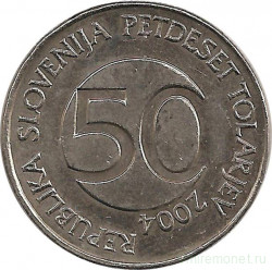 Монета. Словения. 50 толаров 2004 год.