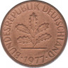  Монета. ФРГ. 1 пфенниг 1977 год. Монетный двор - Штутгарт (F). ав.