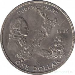Монета. Новая Зеландия. 1 доллар 1969 год. 200 лет путешествию Капитана Кука.