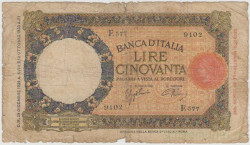 Банкнота. Италия. 50 лир 1939 год. Тип 54b.