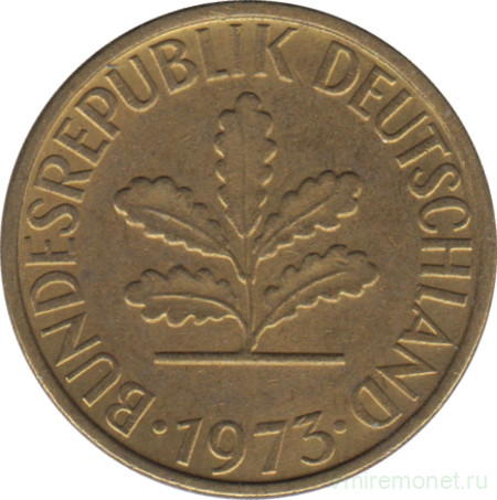 Монета. ФРГ. 5 пфеннигов 1973 год. Монетный двор - Карлсруэ (G).