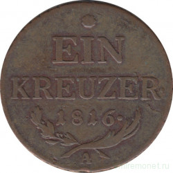 Монета. Австрийская империя. 1 крейцер 1816 год. Монетный двор А.