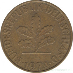 Монета. ФРГ. 10 пфеннигов 1974 год. Монетный двор - Гамбург (J).