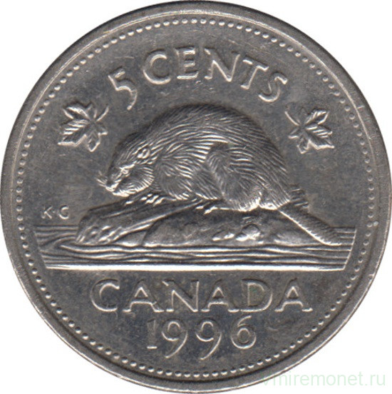 Монета. Канада. 5 центов 1996 год.