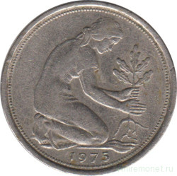 Монета. ФРГ. 50 пфеннигов 1975 год. Монетный двор - Штутгарт (F).