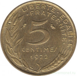 Монета. Франция. 5 сантимов 1972 год.