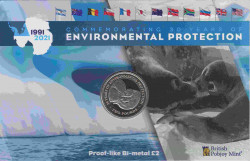 Монета. Великобритания. Британская Антарктическая территория. 2 фунта 2021 год. 30 лет Протоколу по охране окружающей среды. В блистере.
