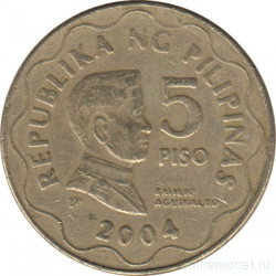 Монета. Филиппины. 5 песо 2004 год.