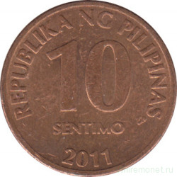 Монета. Филиппины. 10 сентимо 2011 год.