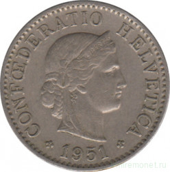 Монета. Швейцария. 5 раппенов 1951 год.