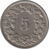  Монета. Швейцария. 5 раппенов 1951 год. рев.