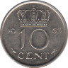 Монета. Нидерланды. 10 центов 1963 год. ав.