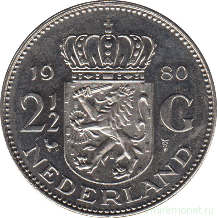 Монета. Нидерланды. 2,5 гульдена 1980 год. Proof.