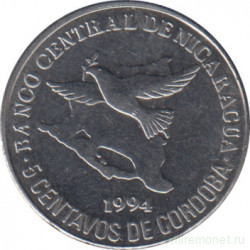 Монета. Никарагуа. 5 сентаво 1994 год.