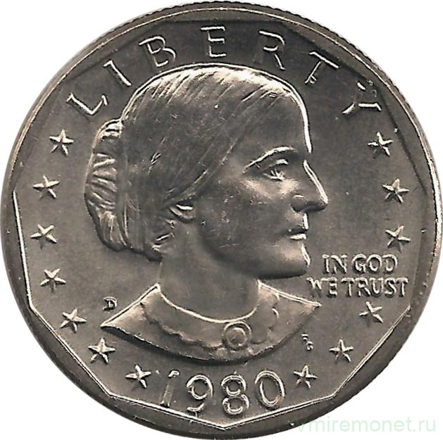 Монета. США. 1 доллар 1980 год. Сьюзен Энтони. Монетный двор D.