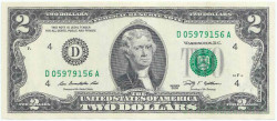 Банкнота. США. 2 доллара 2009 год. Серия D. Тип 530А.