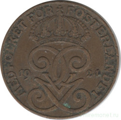 Монета. Швеция. 2 эре 1924 год.