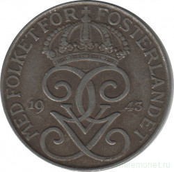 Монета. Швеция. 5 эре 1943 год.