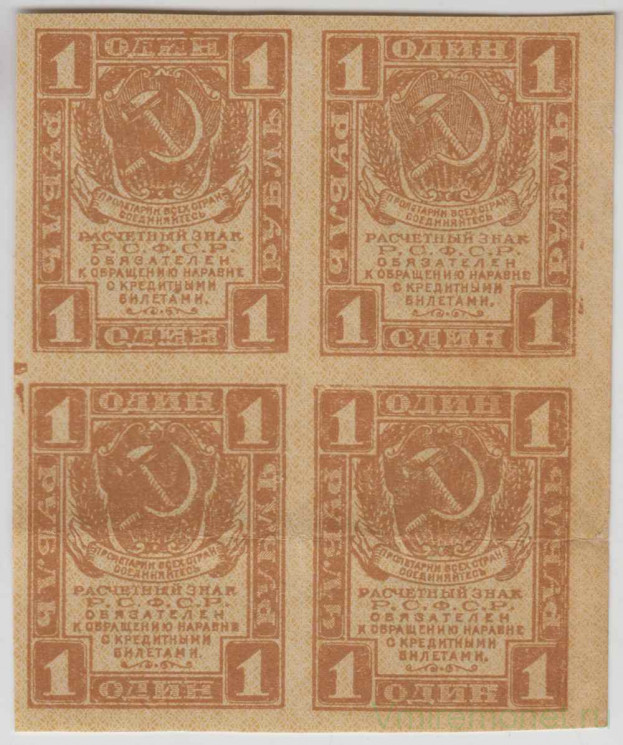 Банкнота. РСФСР. 1 рубль 1919 год.
