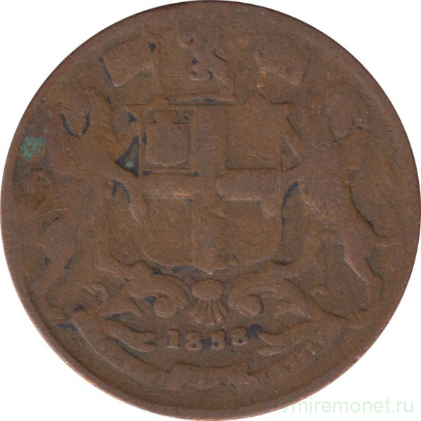 Монета. Британская Индия. Ост-Индская компания (1834 - 1858). 1/4 анны 1858 год.