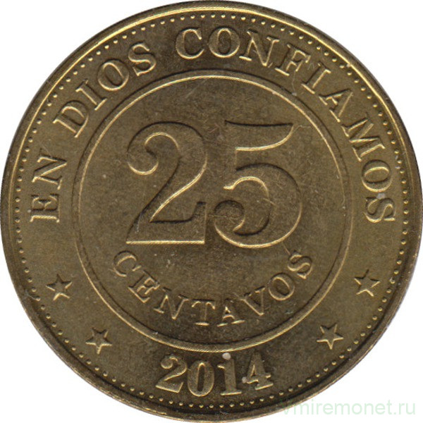 Монета. Никарагуа. 25 сентаво 2014 год. 