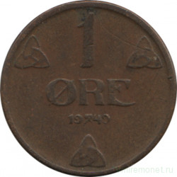 Монета. Норвегия. 1 эре 1949 год.