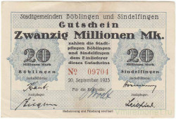 Бона. Нотгельд. Германия. Город Бобинген. 20000000 марок 1923 год.