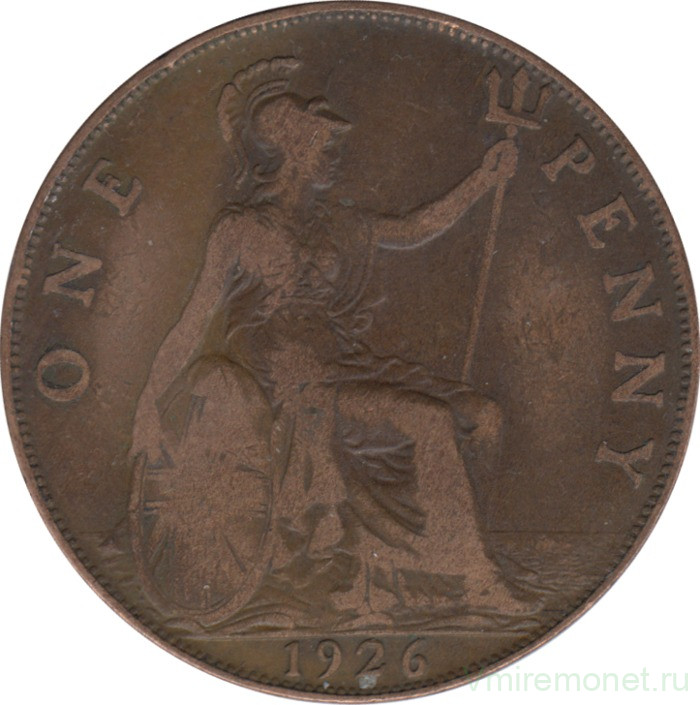 Монета. Великобритания. 1 пенни 1926 год.