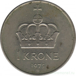 Монета. Норвегия. 1 крона 1975 год.