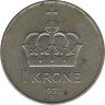  Монета. Норвегия. 1 крона 1975 год. ав.