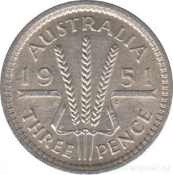 Монета. Австралия. 3 пенса 1951 год. (PL).