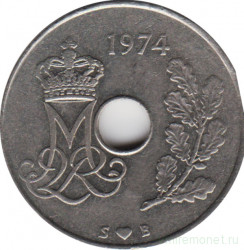 Монета. Дания. 25 эре 1974 год.