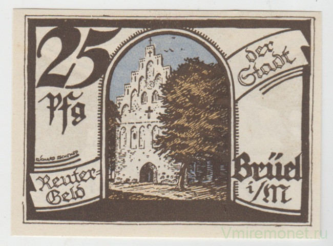 Бона. Нотгельд. Германия. Город Брюэль. 25 пфеннигов 1922 год. Вариант 191.1.2.