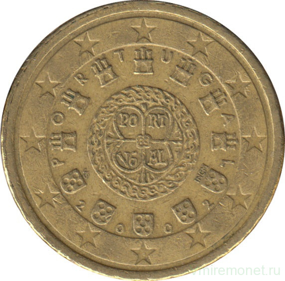 Монета. Португалия. 50 центов 2002 год.