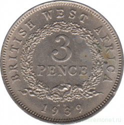 Монета. Британская Западная Африка. 3 пенса 1939 год. (KN).