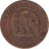 Монета. Франция. 10 сантимов 1862 год. К. рев.