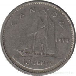 Монета. Канада. 10 центов 1974 год.