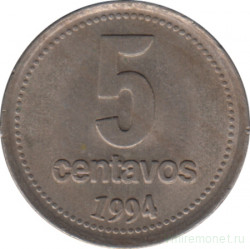 Монета. Аргентина. 5 сентаво 1994 год. Аверс - крупный шрифт цифры.