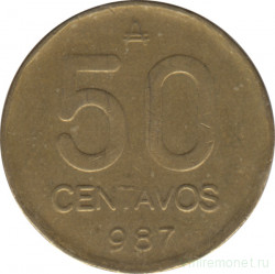 Монета. Аргентина. 50 сентаво 1987 год.