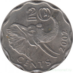 Монета. Свазиленд. 20 центов 2002 год.