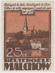 Бона. Нотгельд. Германия. Город Малхов. 25 пфеннигов 1922 год. Вариант 863.1.2.
