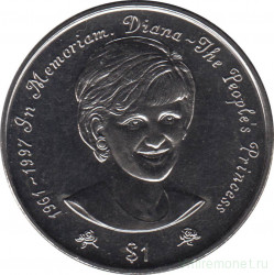 Монета. Ниуэ. 1 доллар 1997 год. Памяти Дианы - народной принцессы.