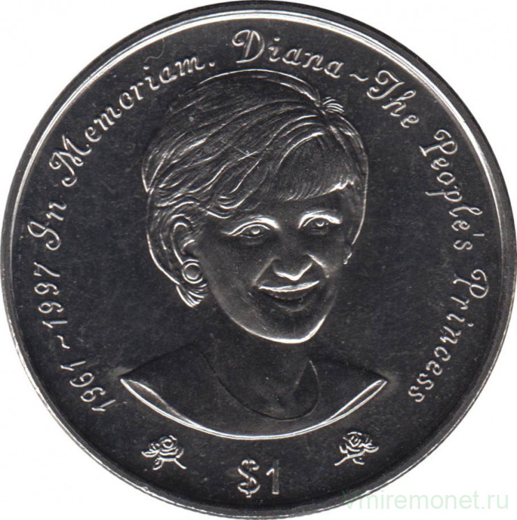 Монета. Ниуэ. 1 доллар 1997 год. Памяти Дианы - народной принцессы.